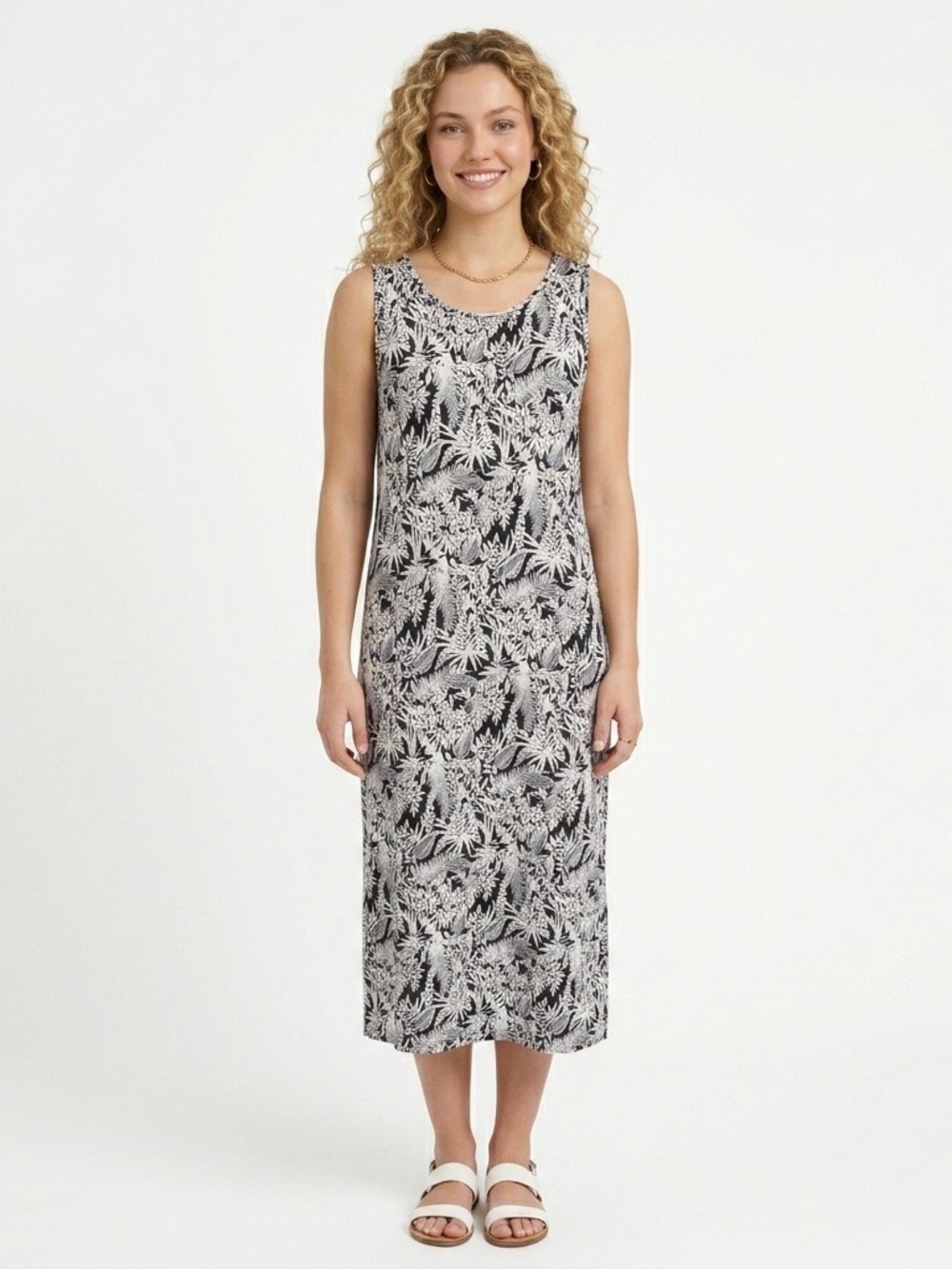 Talbots Black and White Tropical Print Maxi Dress XL